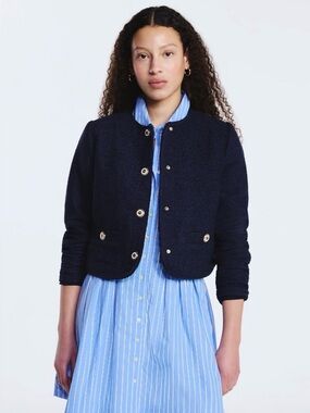 Free Assembly Women's Collarless Nubby Jacket with Long Sleeves